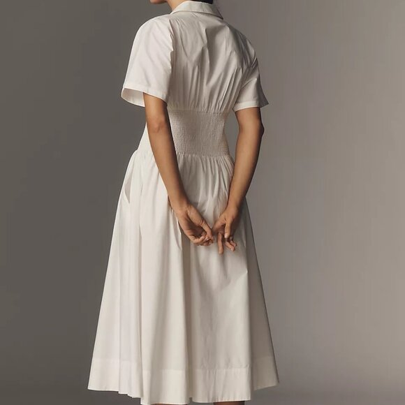 Anthropologie Maeve Tommie Short Sleeve Smocked Front-Zip Shirt Dress - Picture 2 of 6